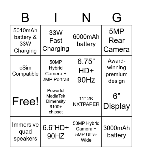 TCL Bingo Card