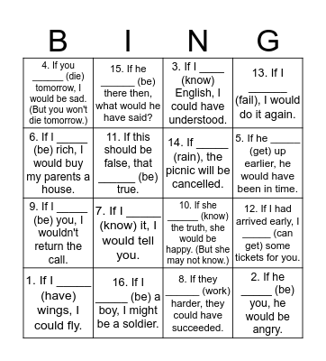 假設語氣 Bingo Card