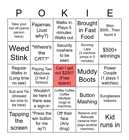 The Green Line Tour Bingo Card