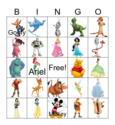 Disney Characters Bingo Card