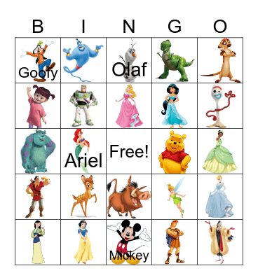 Disney Characters Bingo Card