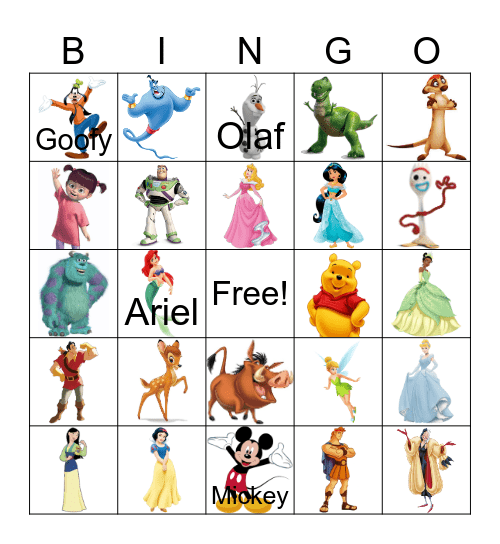 Disney Characters Bingo Card