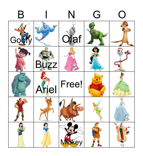 Disney Characters Bingo Card