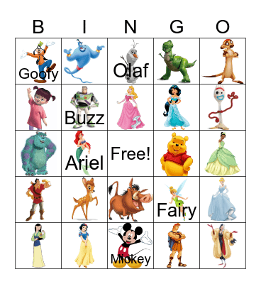 Disney Characters Bingo Card