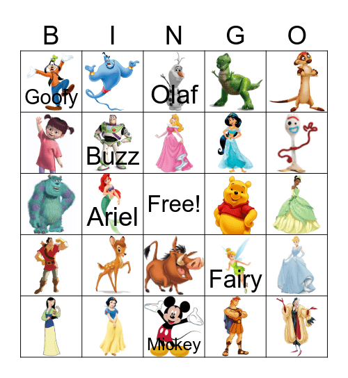 Disney Characters Bingo Card
