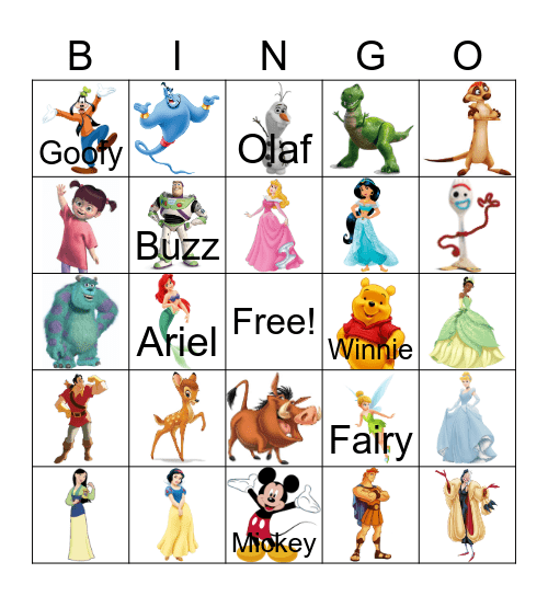 Disney Characters Bingo Card