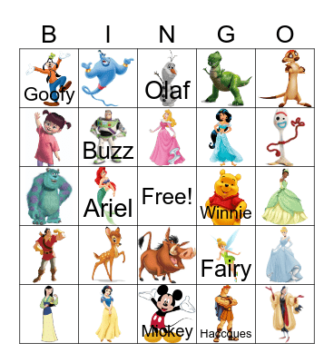 Disney Characters Bingo Card