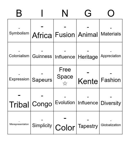 Threads Of Tradition Bingo Card