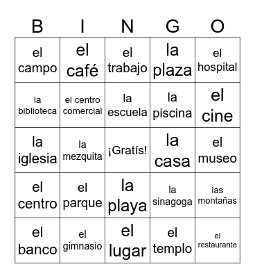 Los Lugares Bingo Card