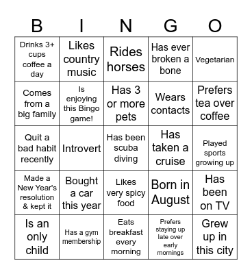 Get to Know Bingo Card