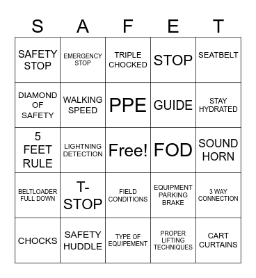 Safety Bingo Card