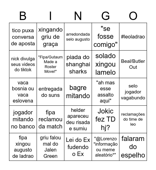 bingao do fantasy Bingo Card