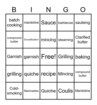 Culinary Arts Bingo Card