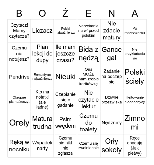 Bożenka bingo Card