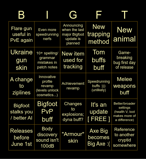 Bigfoot 5.2 Bingo Card
