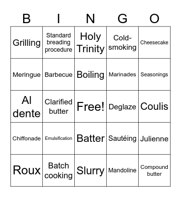 Culinary Arts Bingo Card