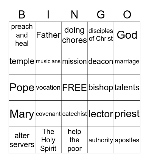 Religion Chapter 15 Bingo Card