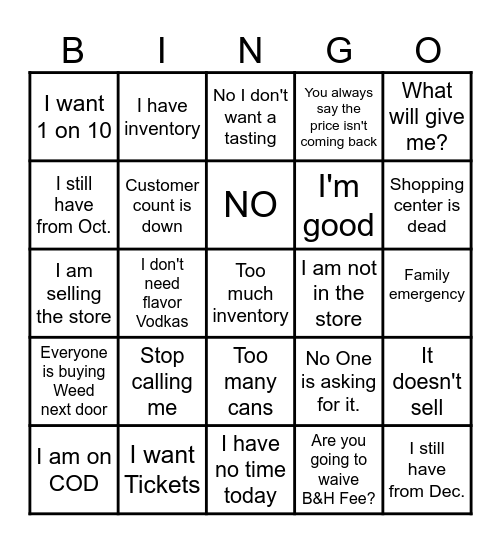 Atlantic Rally Day Retailer Excuses Bingo Card