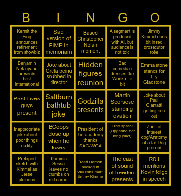 Oscar fever Bingo Card