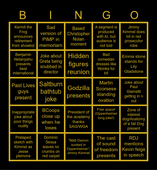 Oscar fever Bingo Card