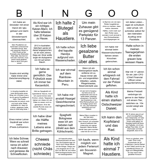 Fun Fact Bingo Card