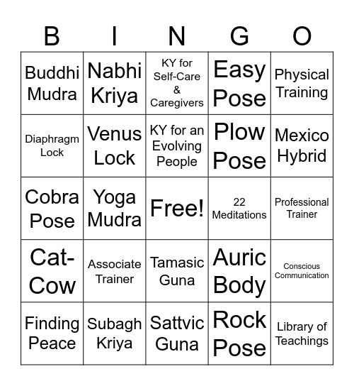 Kundalini Research Institute BINGO! Bingo Card
