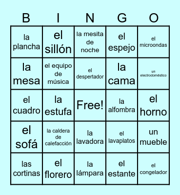 SP2 / U2 Household Items Bingo Card