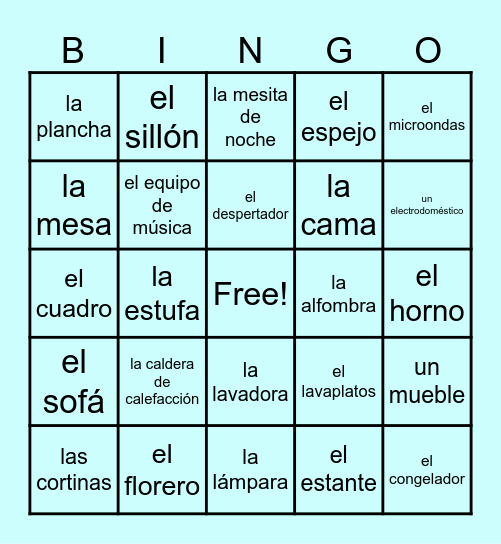 SP2 / U2 Household Items Bingo Card