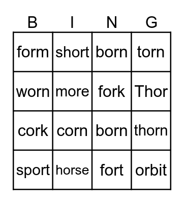 or words Bingo Card