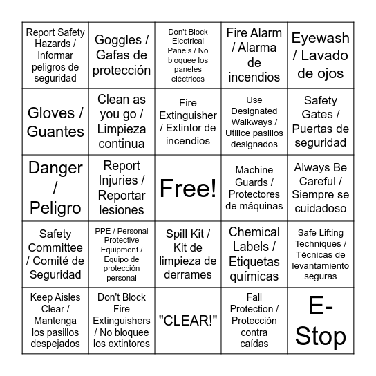 March 2024 Safety Bingo / bingo de seguridad Bingo Card