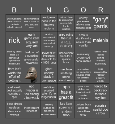 elden ring randomizer bingor Bingo Card