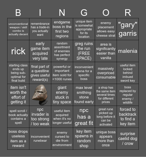 elden ring randomizer bingor Bingo Card