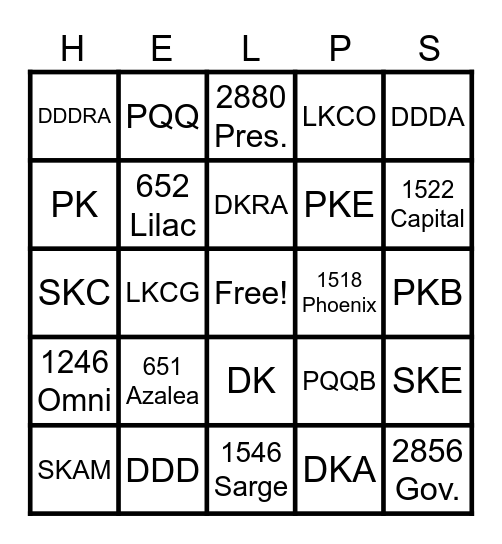 Room Type Bingo! Bingo Card
