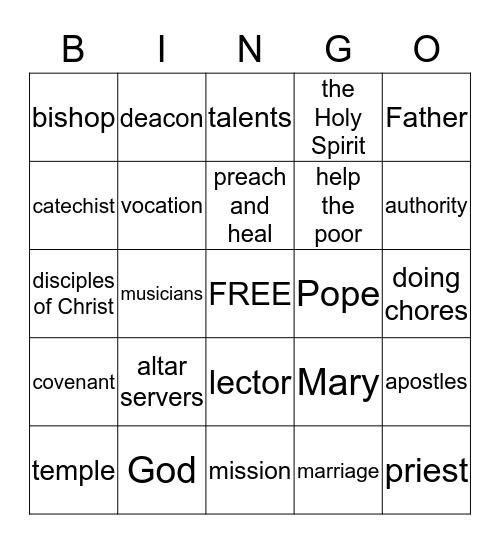Religion Chapter 15 Bingo Card