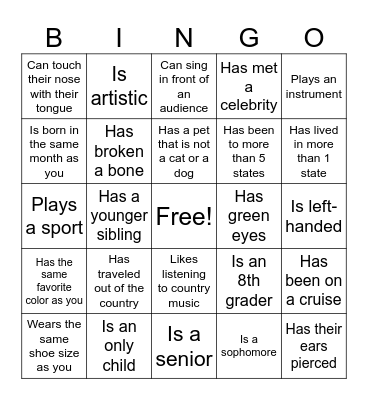Big/Lil Get To Know You Bingo Card