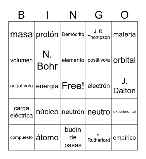 Quimi-Bingo Card