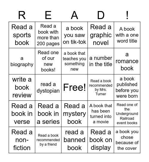 March Reading Month Bingo Card