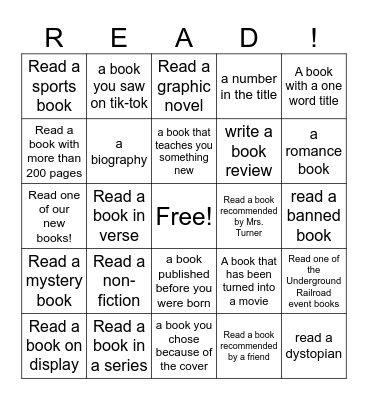 March Reading Month Bingo Card