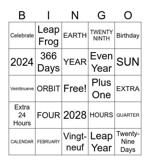 LUCKY LEAP YEAR - 2024 Bingo Card