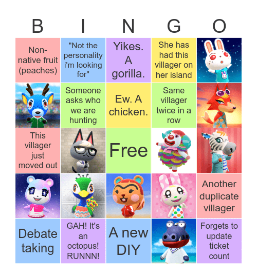 Villager Hunting Bingo Card