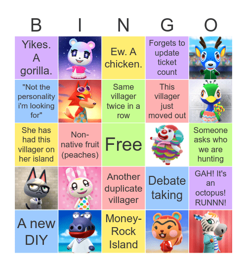 Villager Hunting Bingo Card