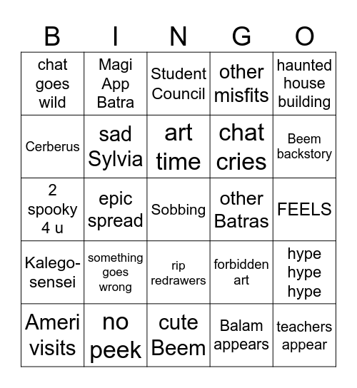 Uuuee Bingo Card