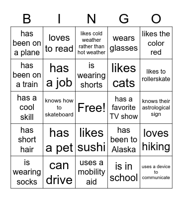 Let's get to know each other! Bingo Card