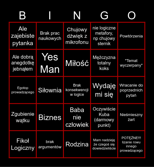 Męskie rozkminy Bingo Card