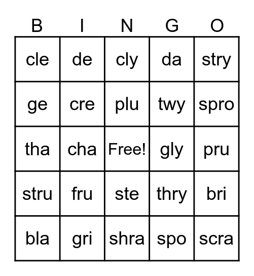 5.1 Nonsense Words Bingo Card
