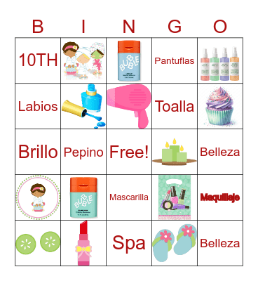 Spa Party Bingo Card