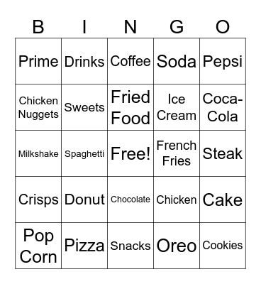 The Best Junk Food, Snacks and Drinks Bingo Card