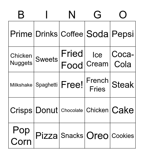 The Best Junk Food, Snacks and Drinks Bingo Card