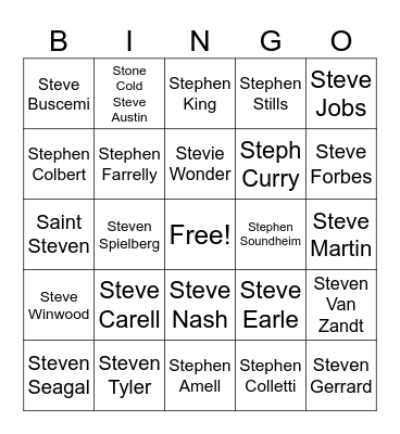 Famous Stephens! Bingo Card