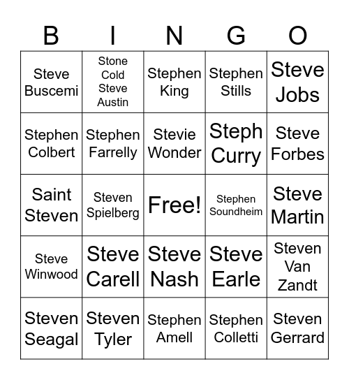 Famous Stephens! Bingo Card